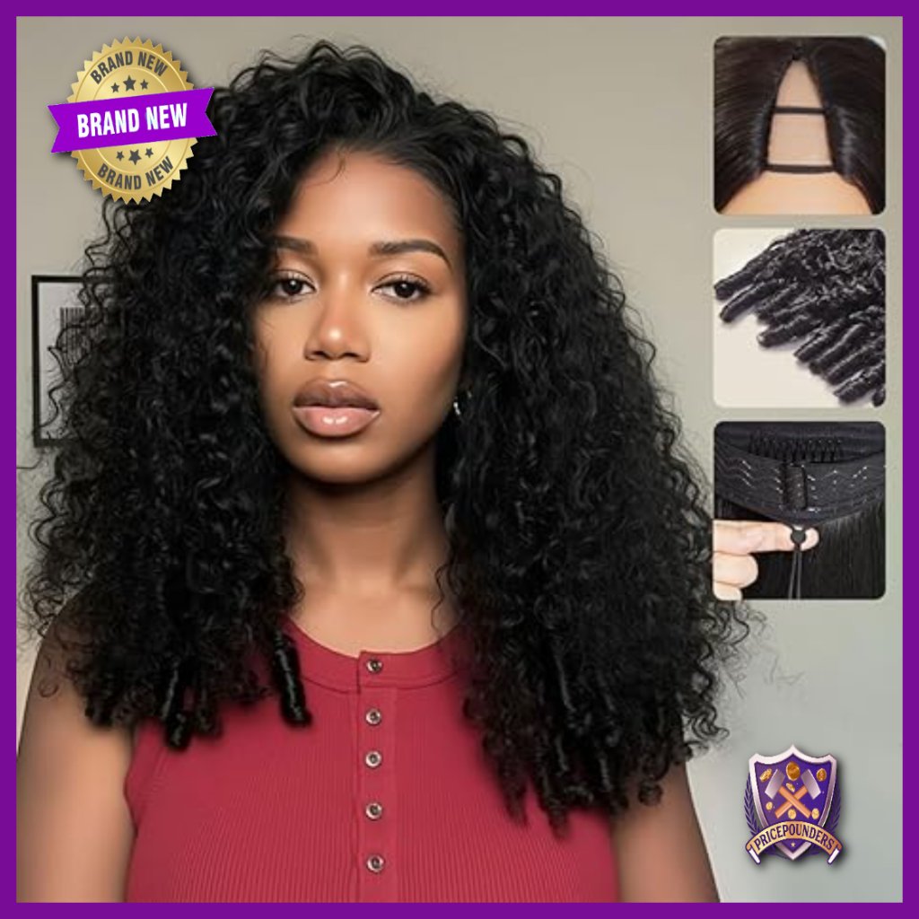 V Part Human Hair Wig 16in Burmese Curly 180% Density Glueless Clip In